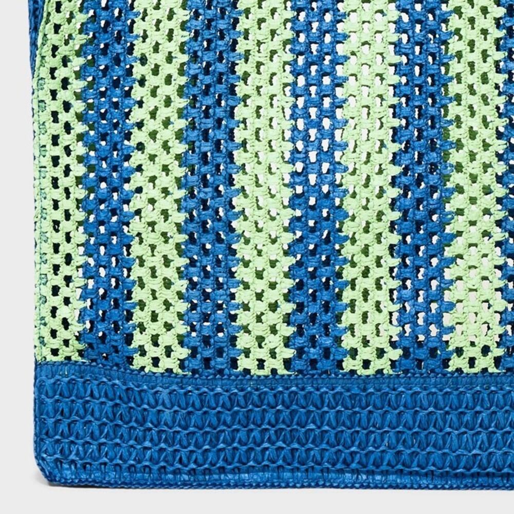 Universal Thread  Blue Green Striped Straw Crochet Tote Handbag - Picture 6 of 9